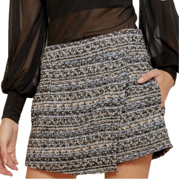 Lulus Pants - Lulu’s Warmth & Cheer Black Multi Tweed Asymmetrical Skort